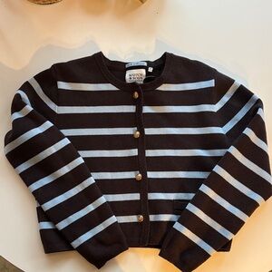 Scotch & Soda Chocolate Brown and Baby Blue Stripe Knit Button Front Cardigan